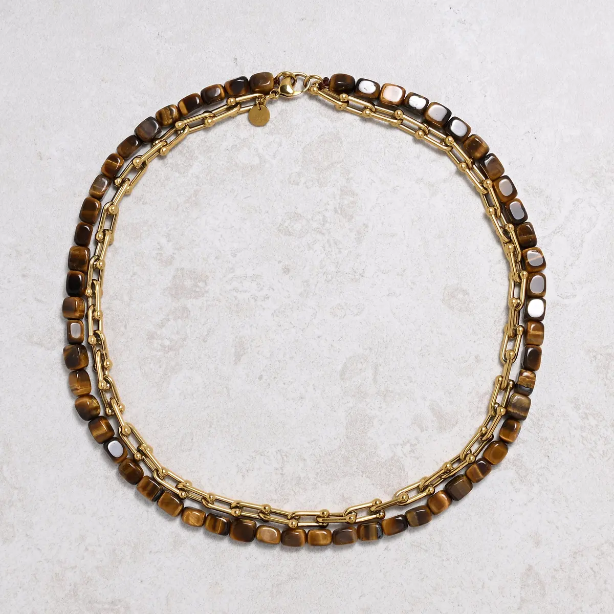 Tiger Eye & Gold Hardware Style Chain Adjustable Necklace 1