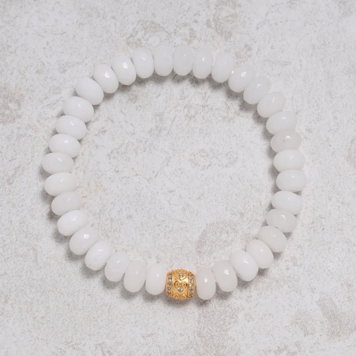 White Jade 8X5mm Natural Gemstone Stretch Bracelet 1