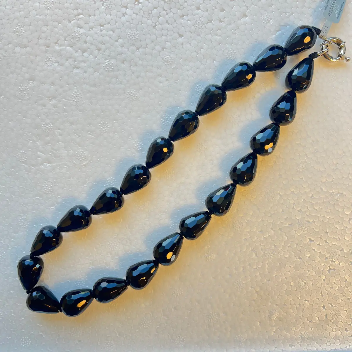 Faceted Black Agate Beads Gemstone Necklace 1