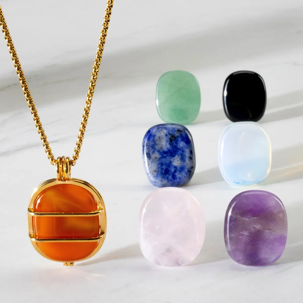 Stainless Steel Interchangeable Rectangle Locket With Chakra Gemstones | Adjustable Bolo Chain | 30" 2