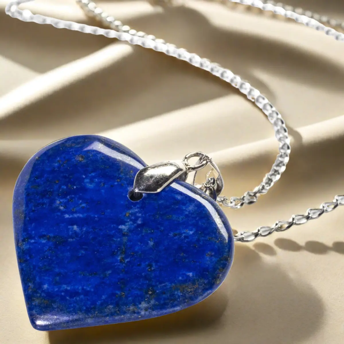 Natural Lapis Heart Hand-Carved Necklace On Chain 1