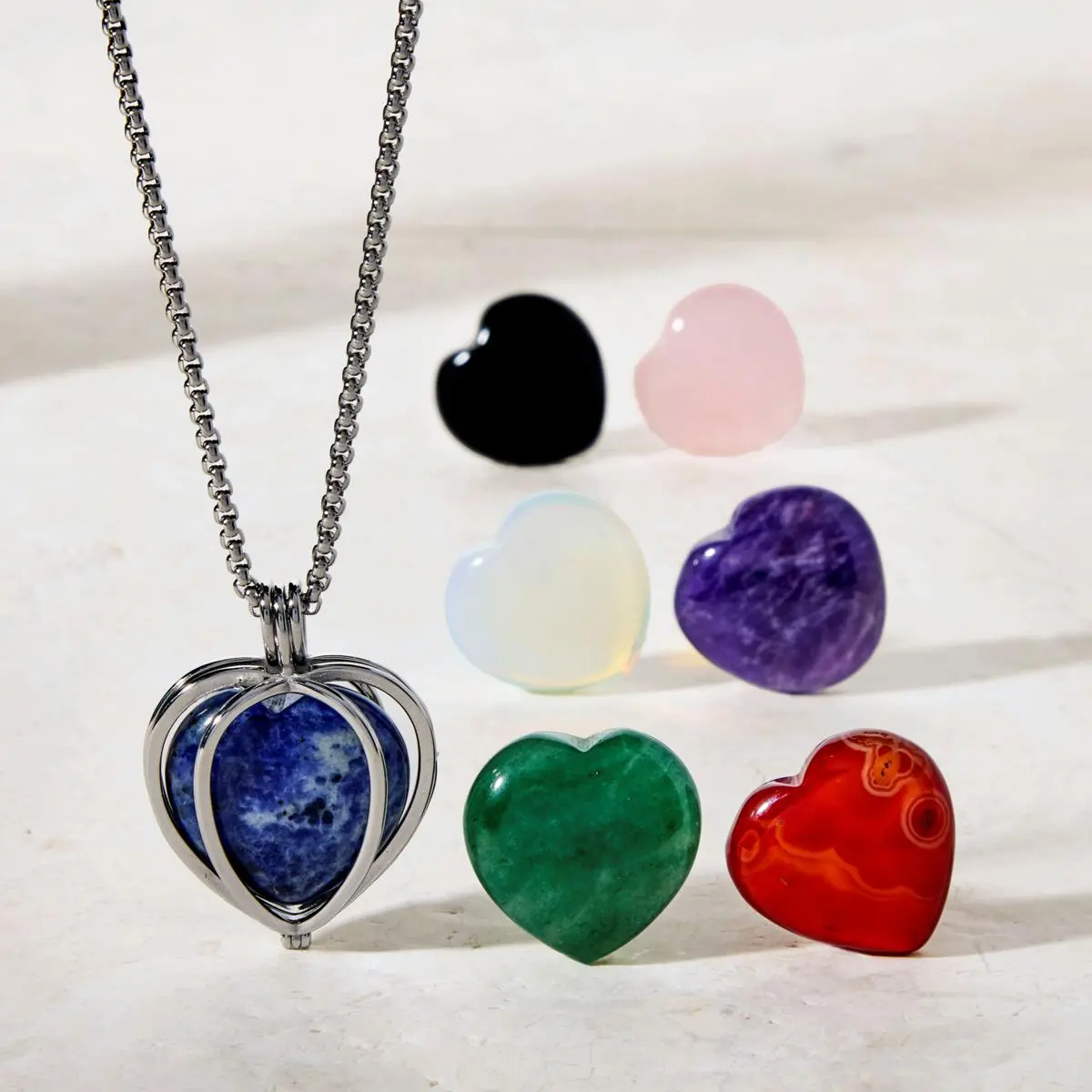 Stainless Steel Interchangeable Heart Locket With Chakra Gemstones | Adjustable Bolo Chain | 30" 1