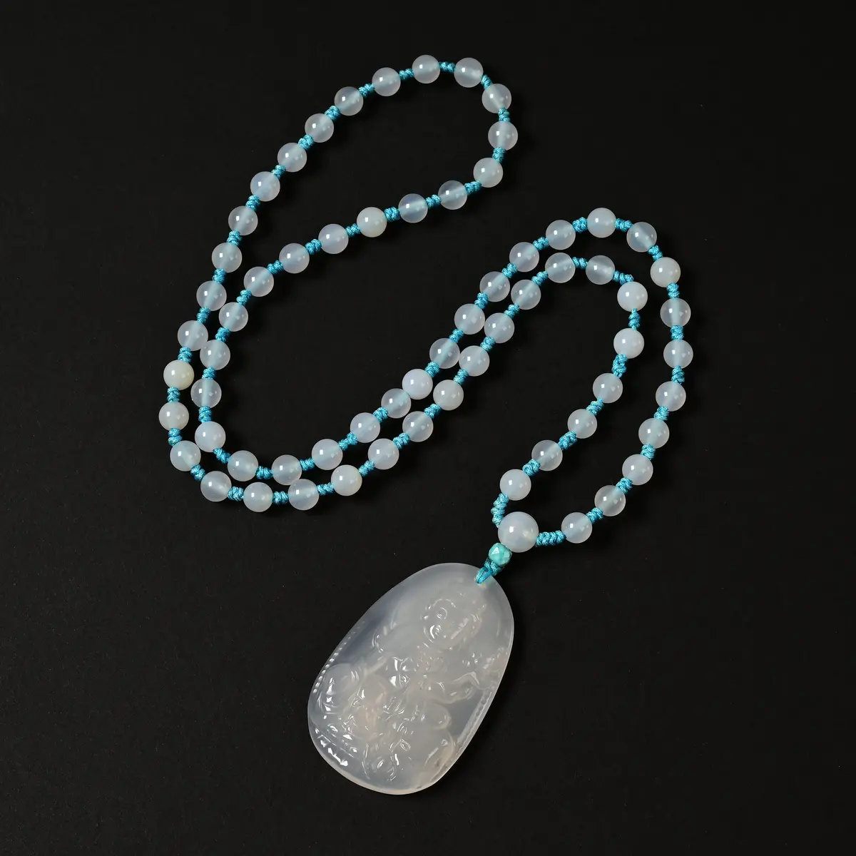 White Agate Guan Yin Necklace 1