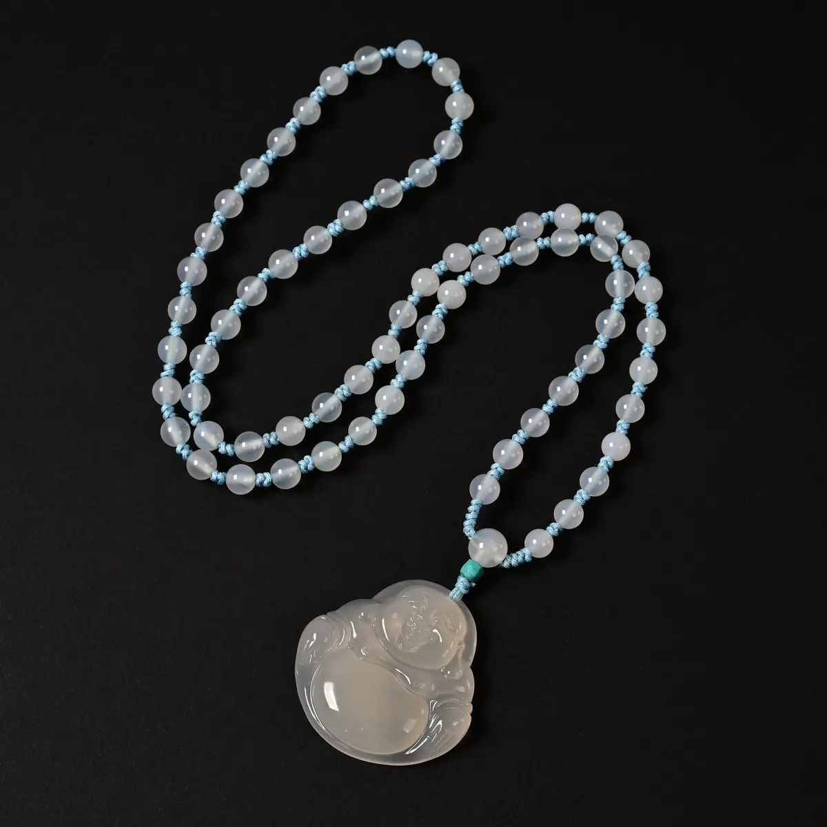 White Agate Happy Buddha Necklace 1