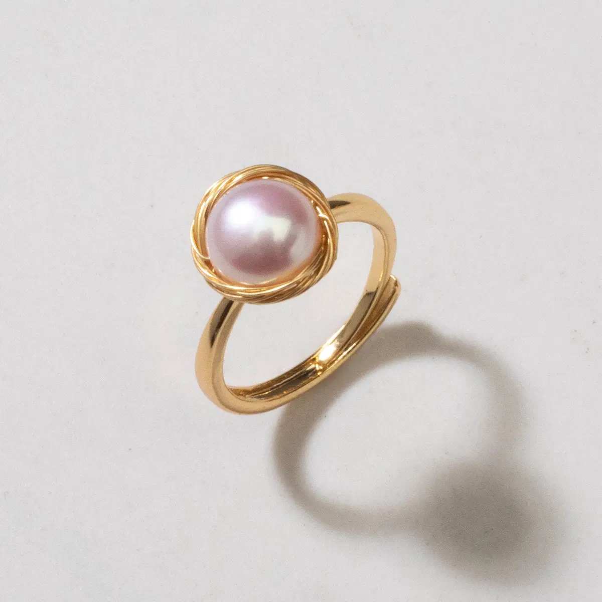 Fresh Water Pearl And Braided Brass Adjustable Ring - Lilac 1