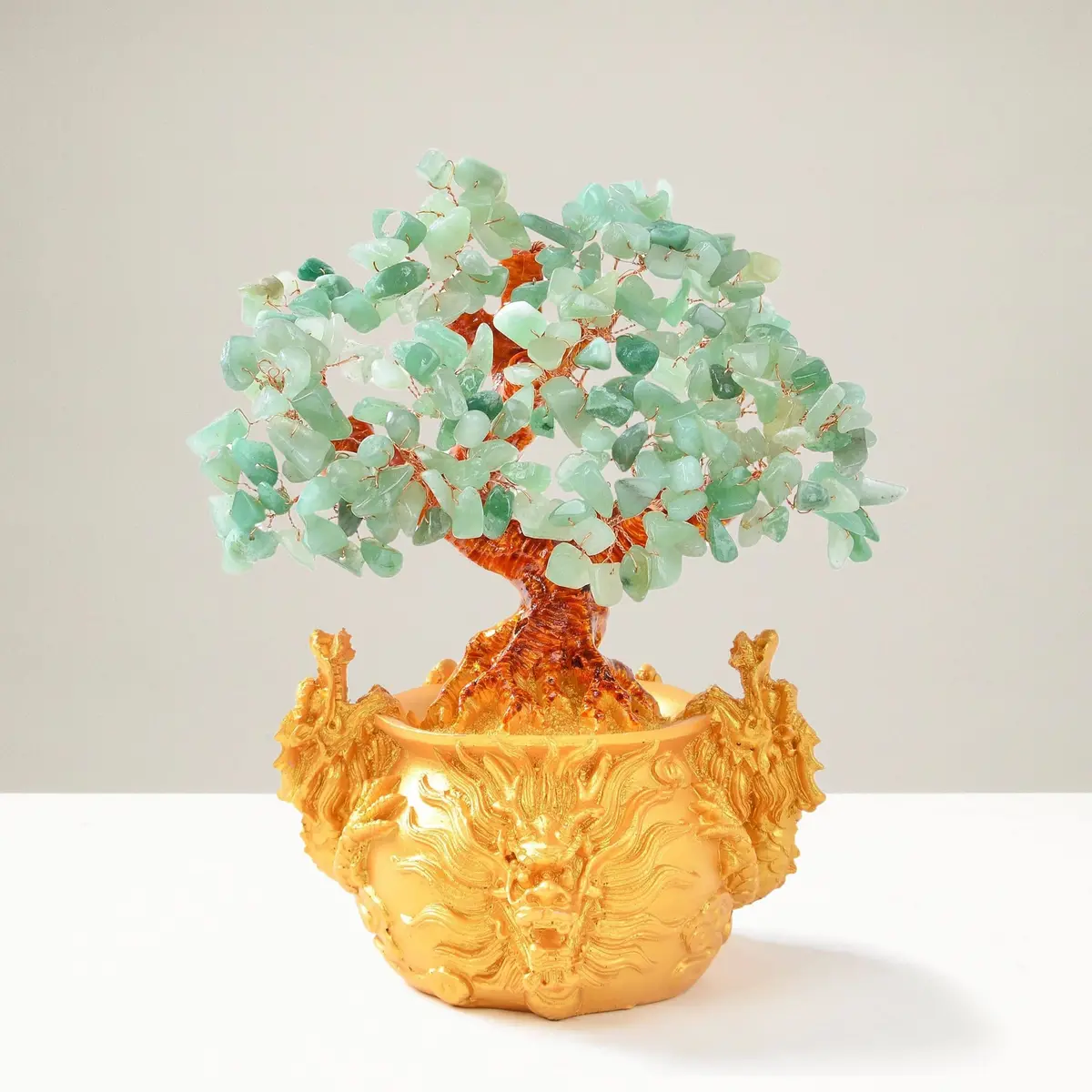 Aventurine Natural Gemstone Tree Of Life  With Dragon Base 1