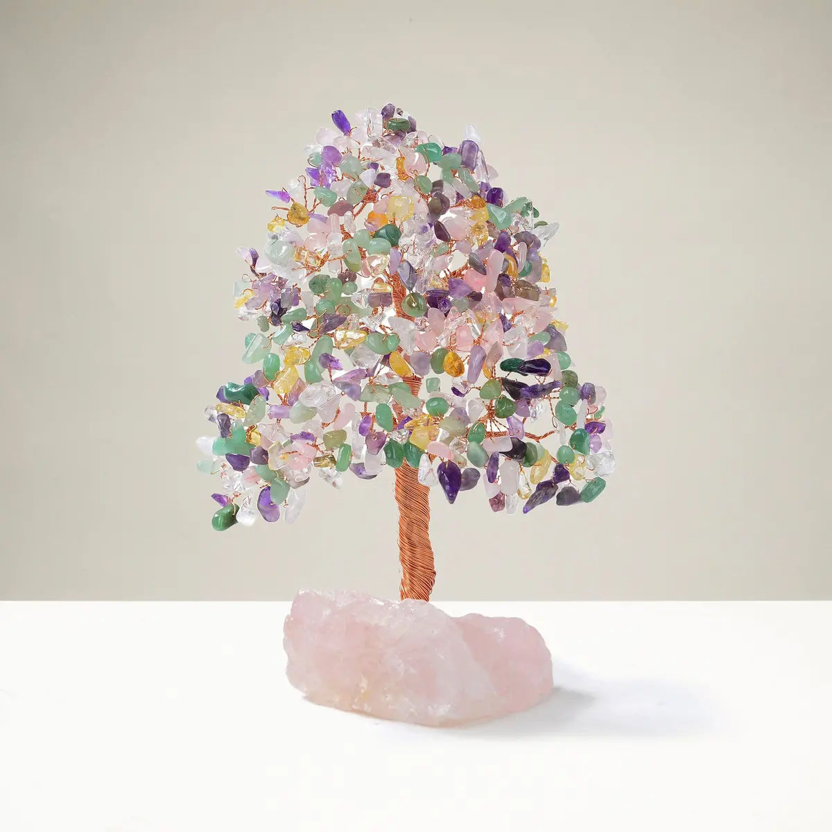 Bonsai Tree Of Life On Rose Quartz Base With 414 Crystals 1