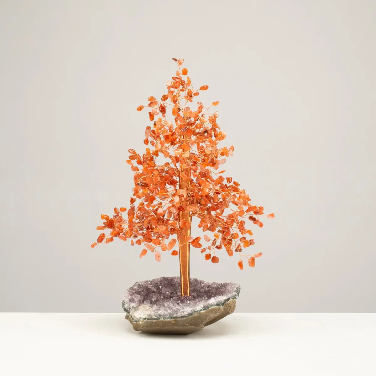Carnelian Tree Of Life On Amethyst Geode Base With 728 Natural Gemstones 1