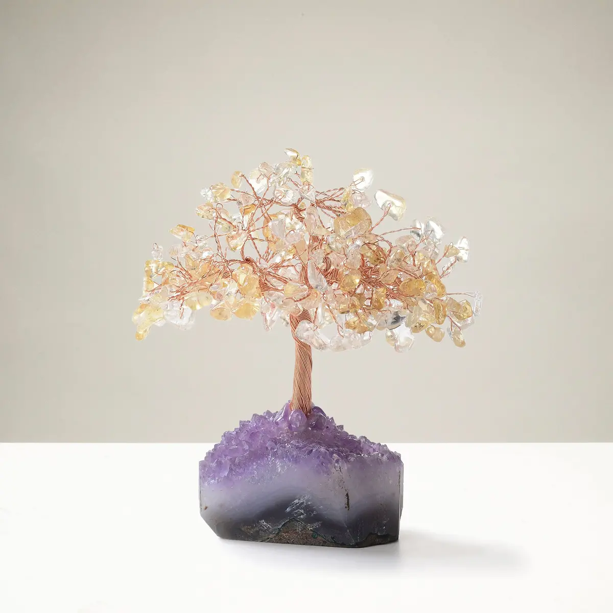 Citrine Natural Gemstone Tree Of Life With Amethyst Geode Base 1