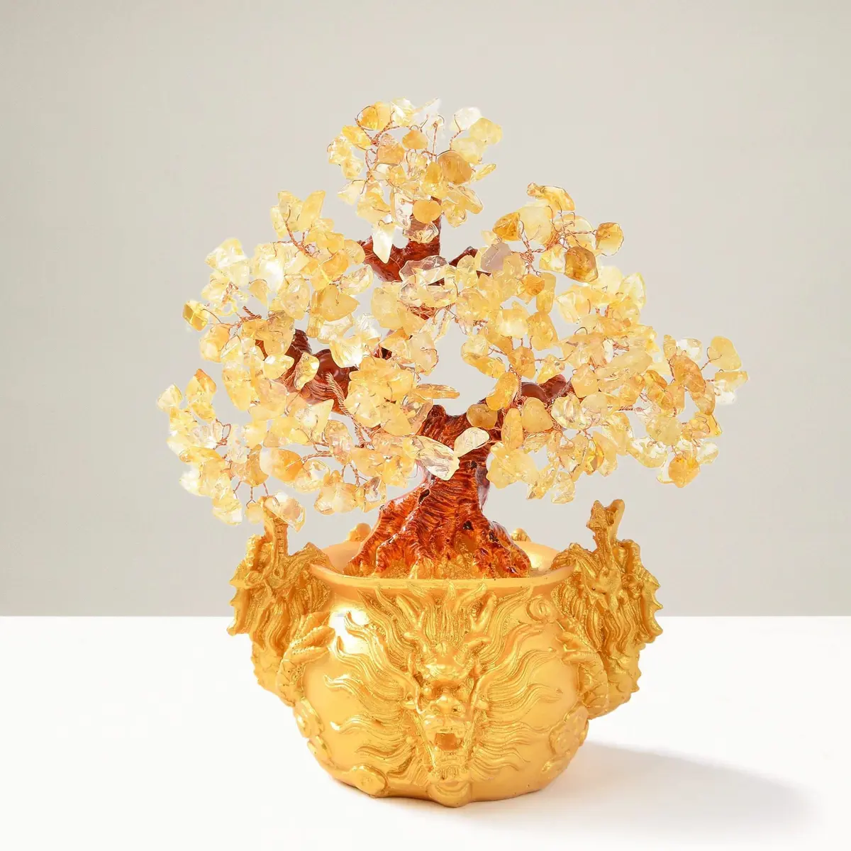 Citrine Natural Gemstone Tree Of Life  With Dragon Base 1