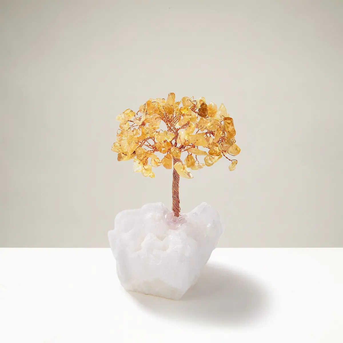 Citrine Natural Gemstone Tree Of Life With Quartz Base 1