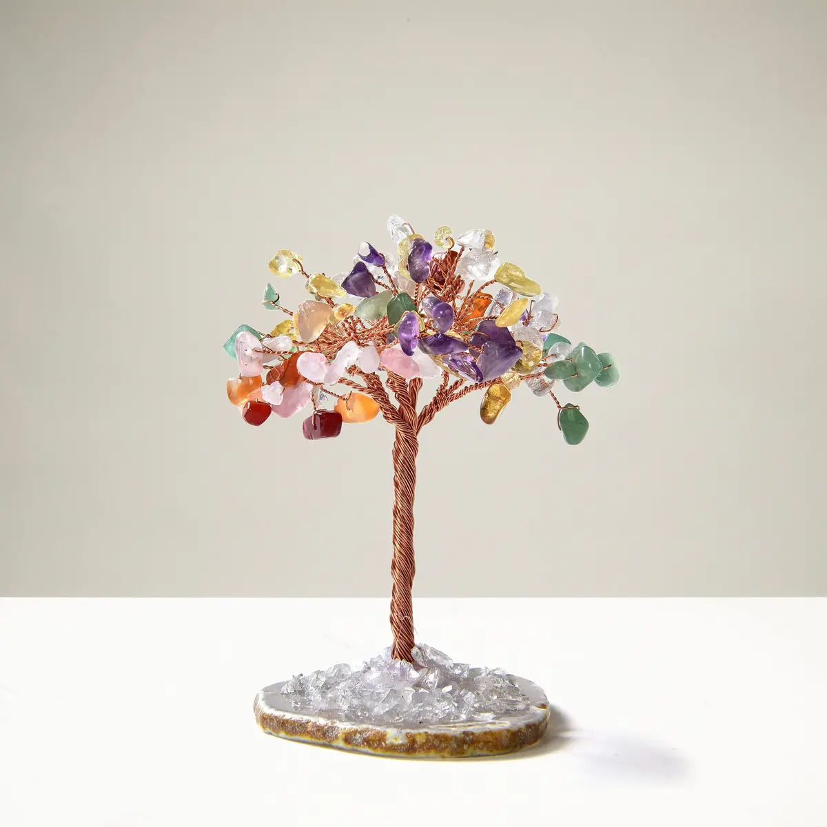 Multi-Color Natural Gemstone Tree Of Life With Agate Base 1
