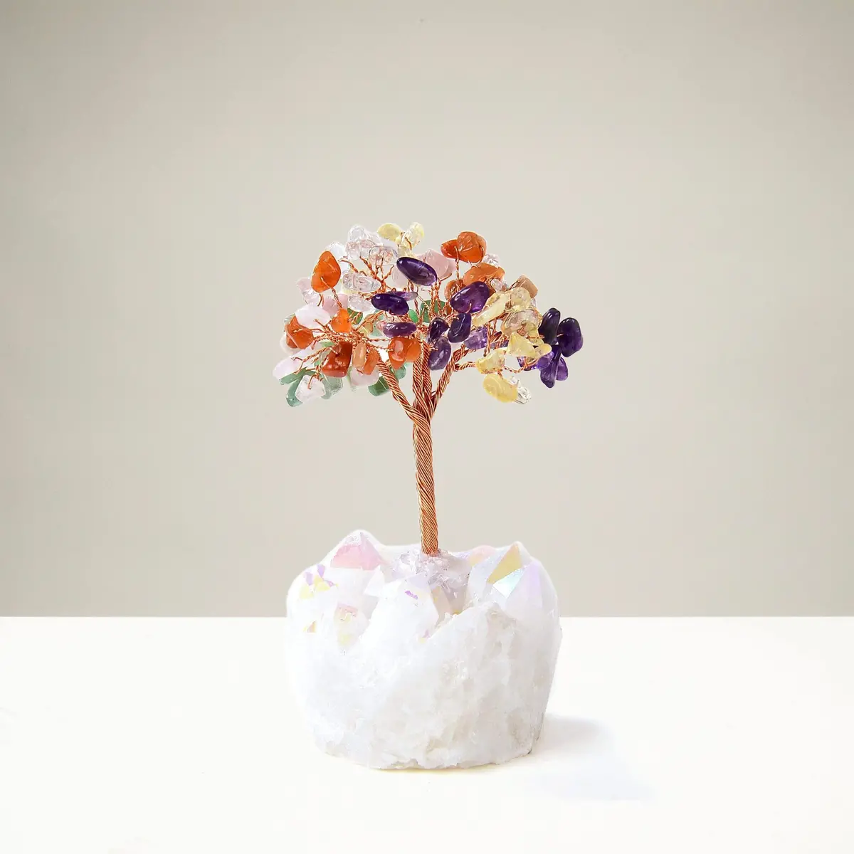 Multi-Colored Natural Gemstone Tree Of Life With Quartz Base 1