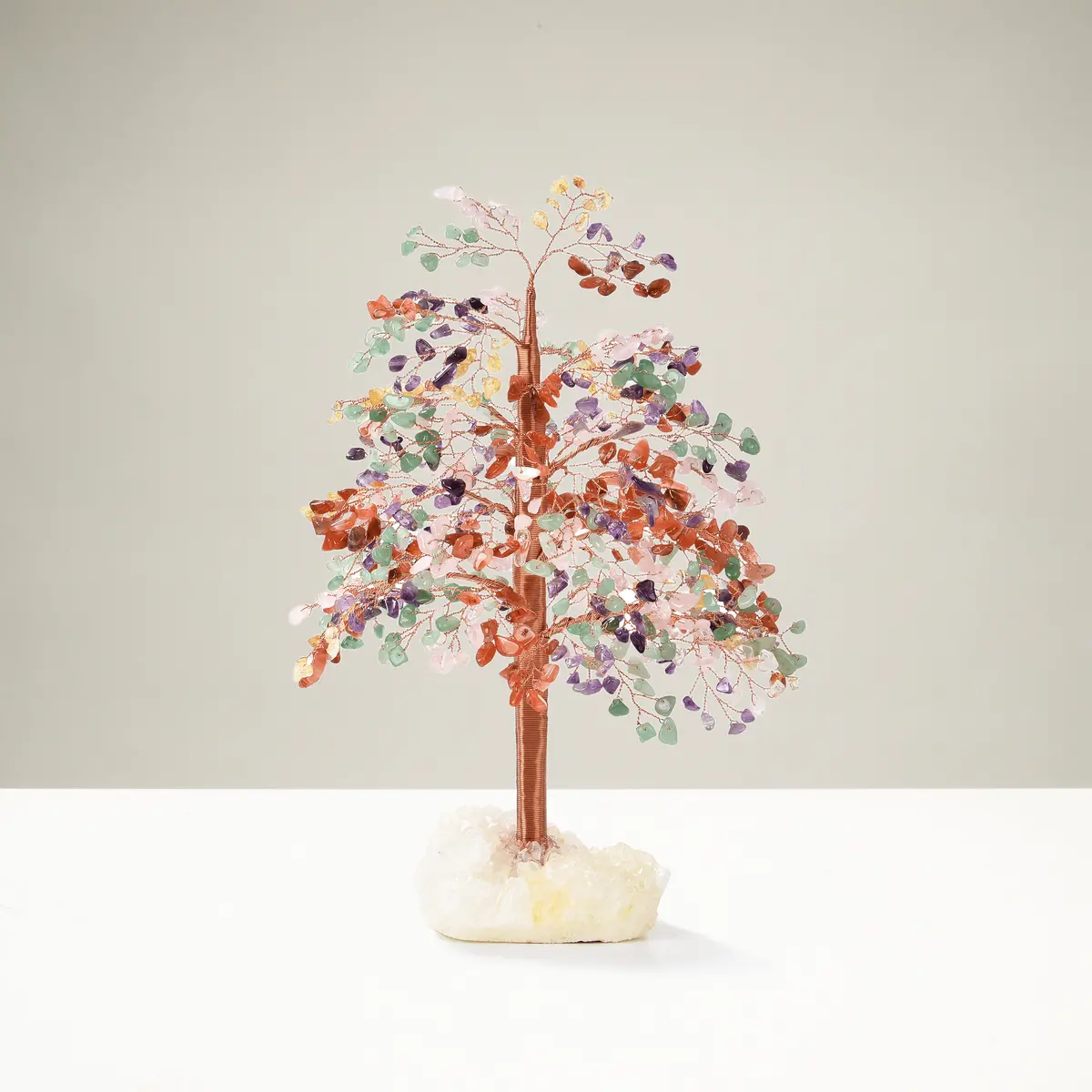 Multi-Gemstone Tree Of Life On Quartz Cluster Base 1