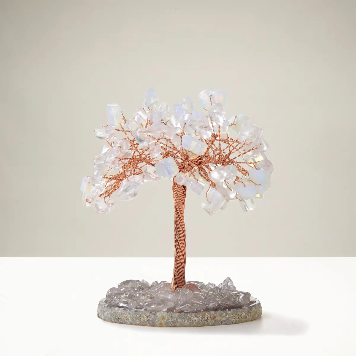 Opalite Moonstone Gemstone Tree Of Life With Agate Base 1