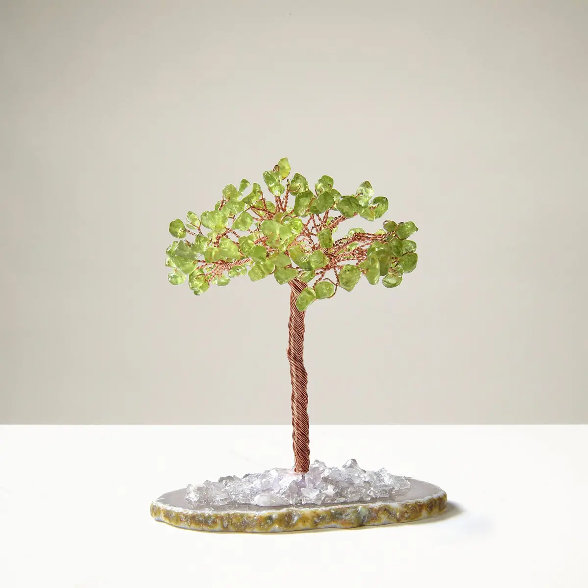 Peridot Natural Gemstone Tree Of Life With Agate Base 1