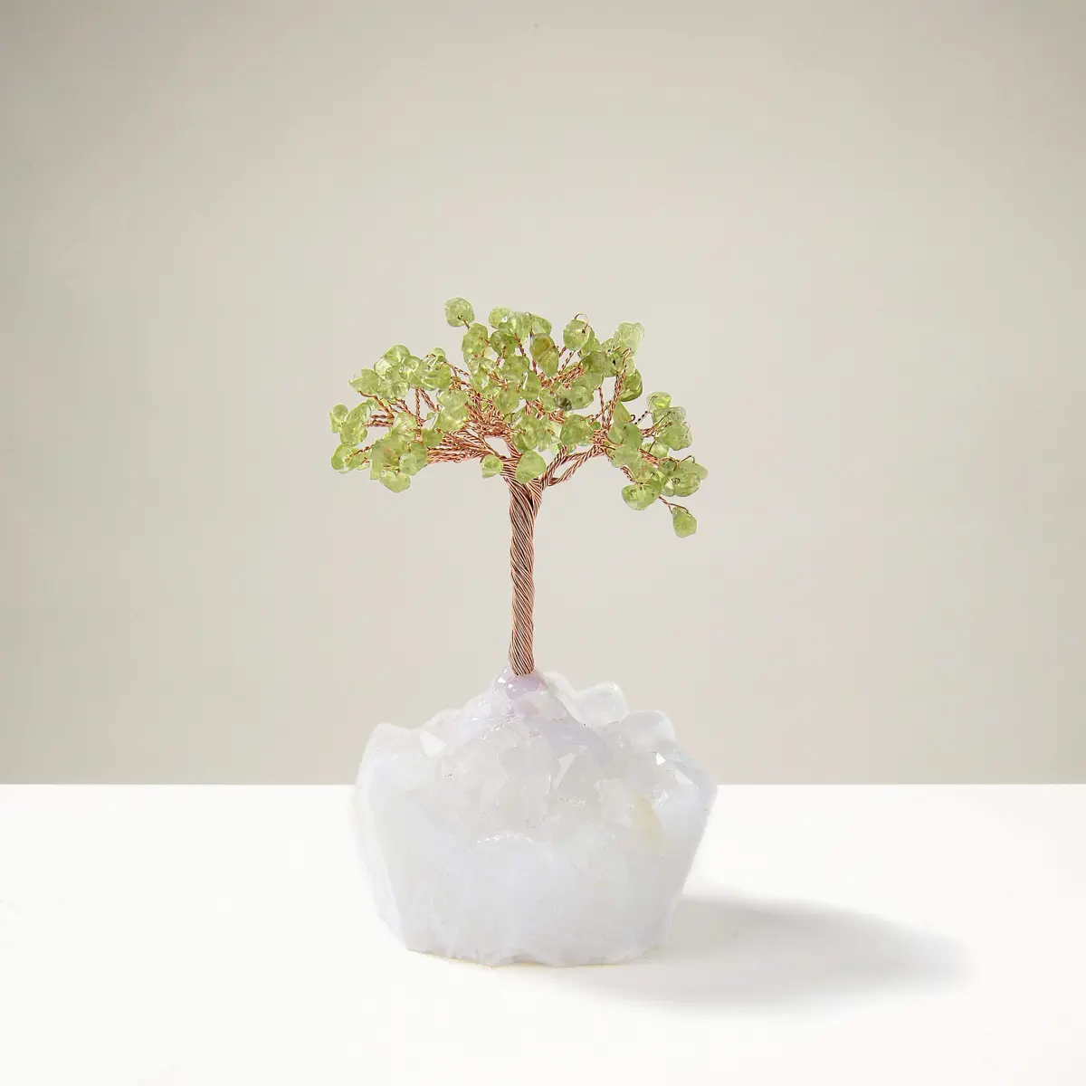 Peridot Natural Gemstone Tree Of Life With Quartz Base 1