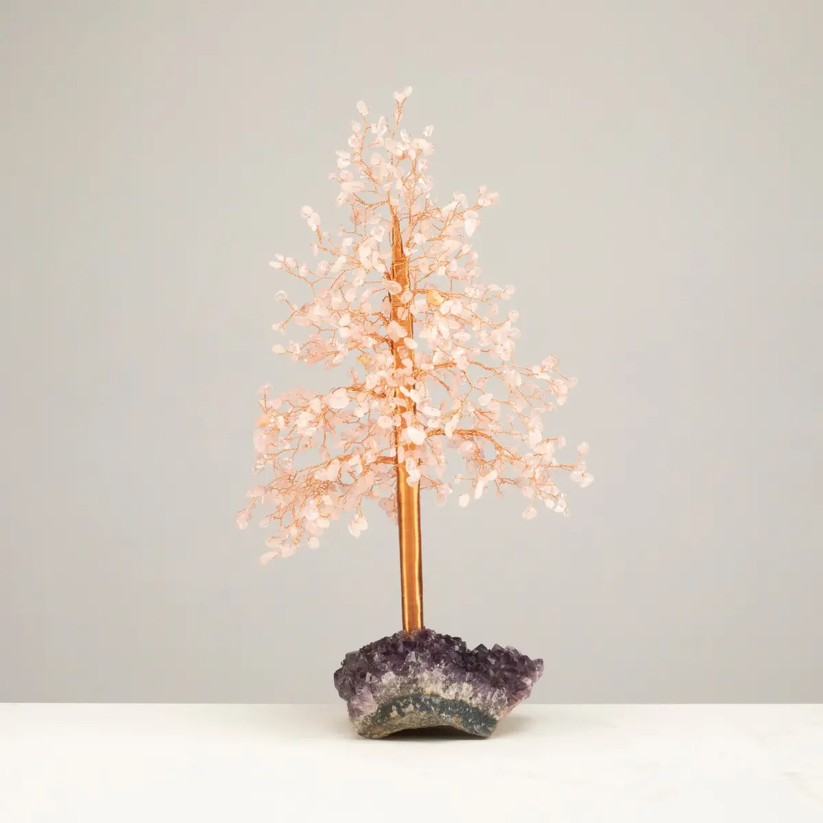 Rose Quartz Tree Of Life On Amethyst Geode Base With 728 Natural Gemstones 1