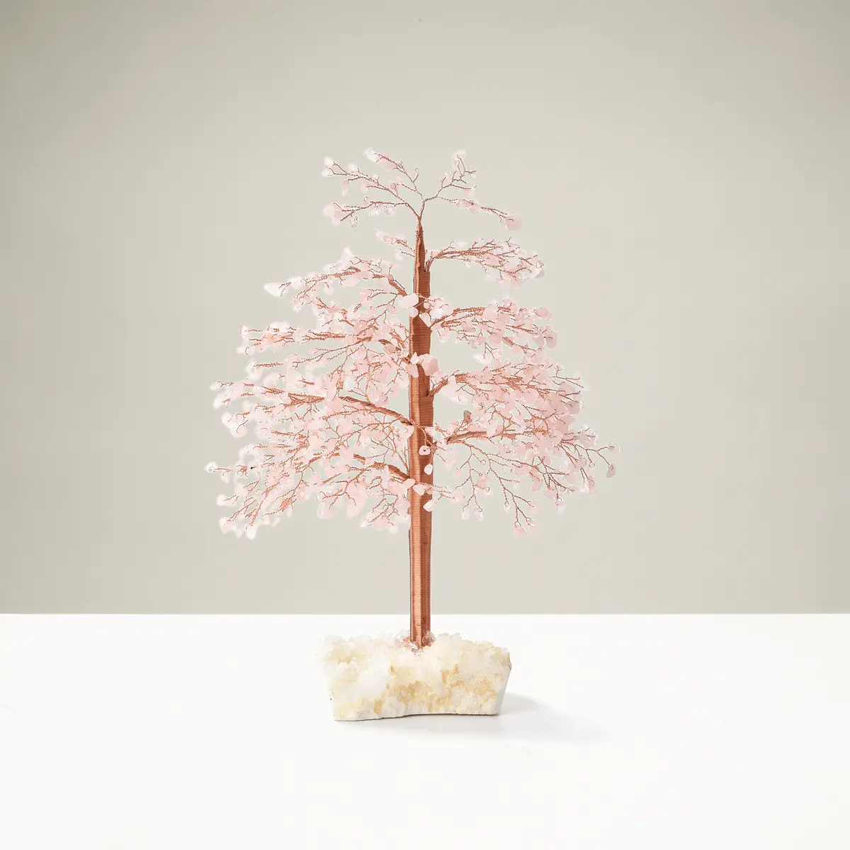 Rose Quartz Tree Of Life On Quartz Cluster Base 1