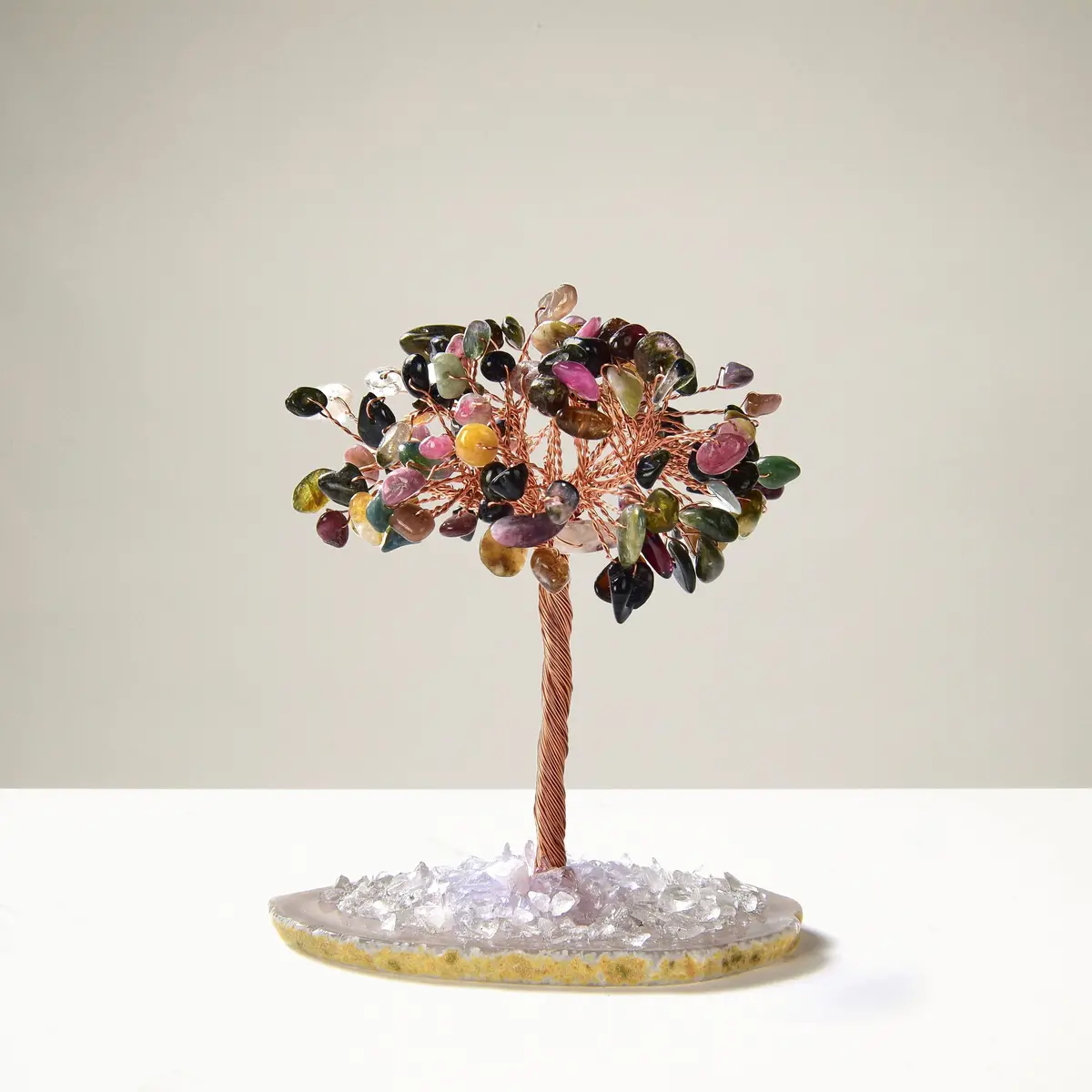 Tourmaline Natural Gemstone Tree Of Life With Agate Base 1