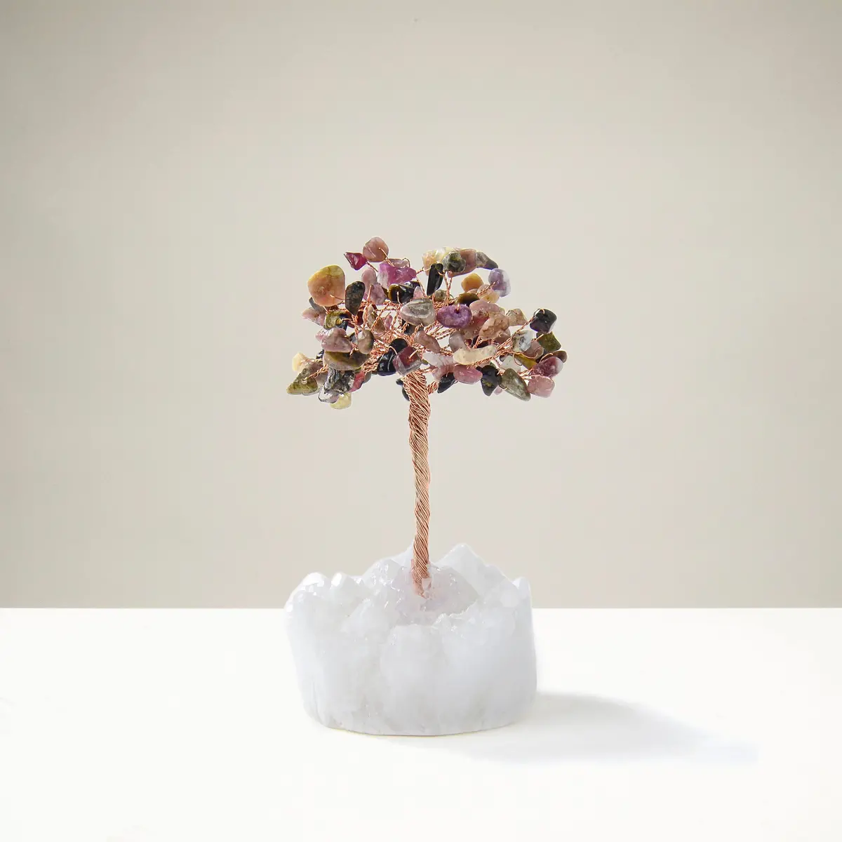 Tourmaline Natural Gemstone Tree Of Life With Quartz Base 1