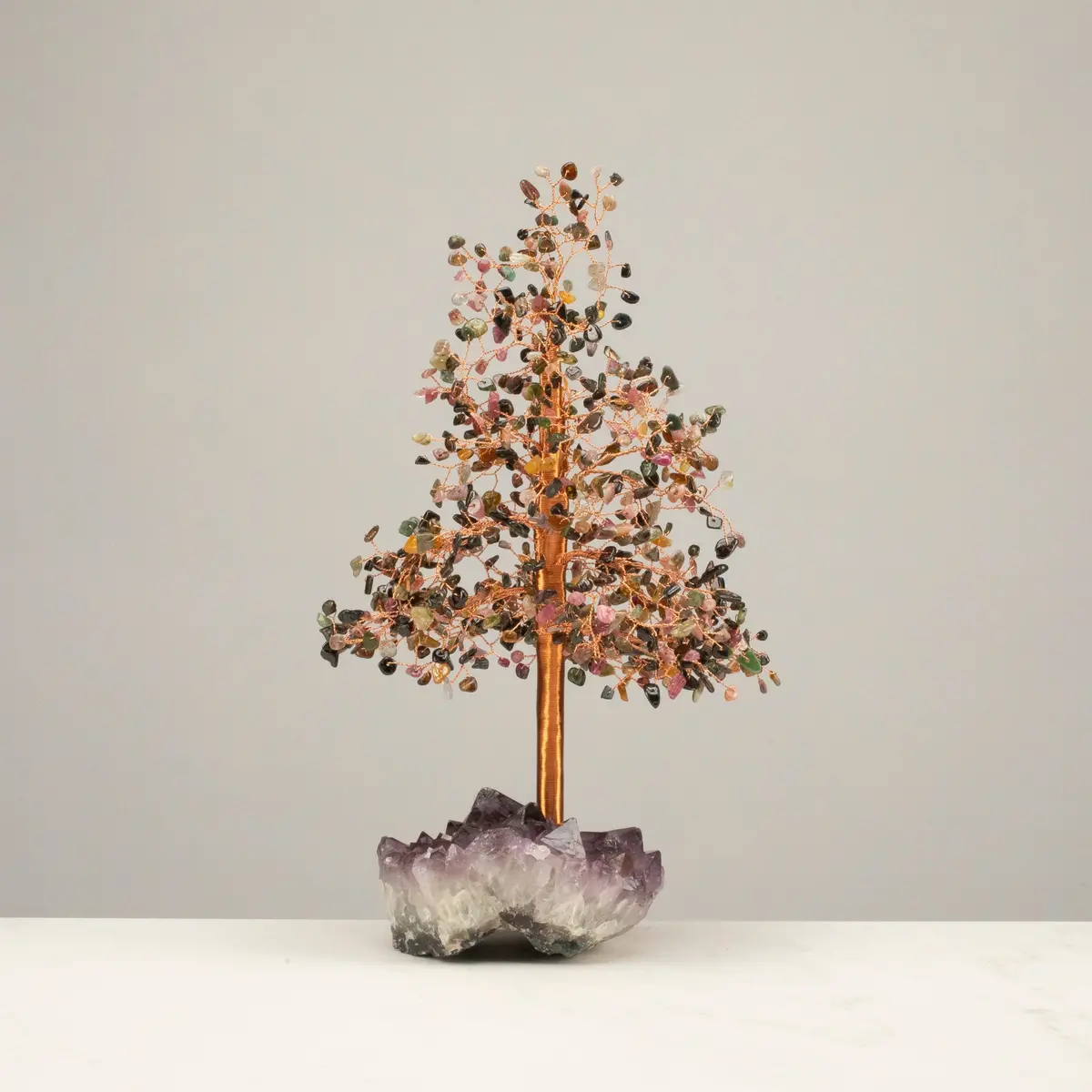 Tourmaline Tree Of Life On Amethyst Geode Base With 728 Natural Gemstones 1