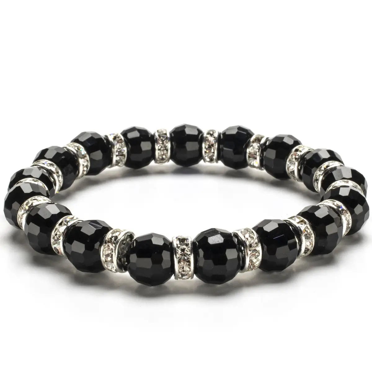 Black Jet Gorgeous Glass Bracelet With Cubic Zirconia Crystals 1