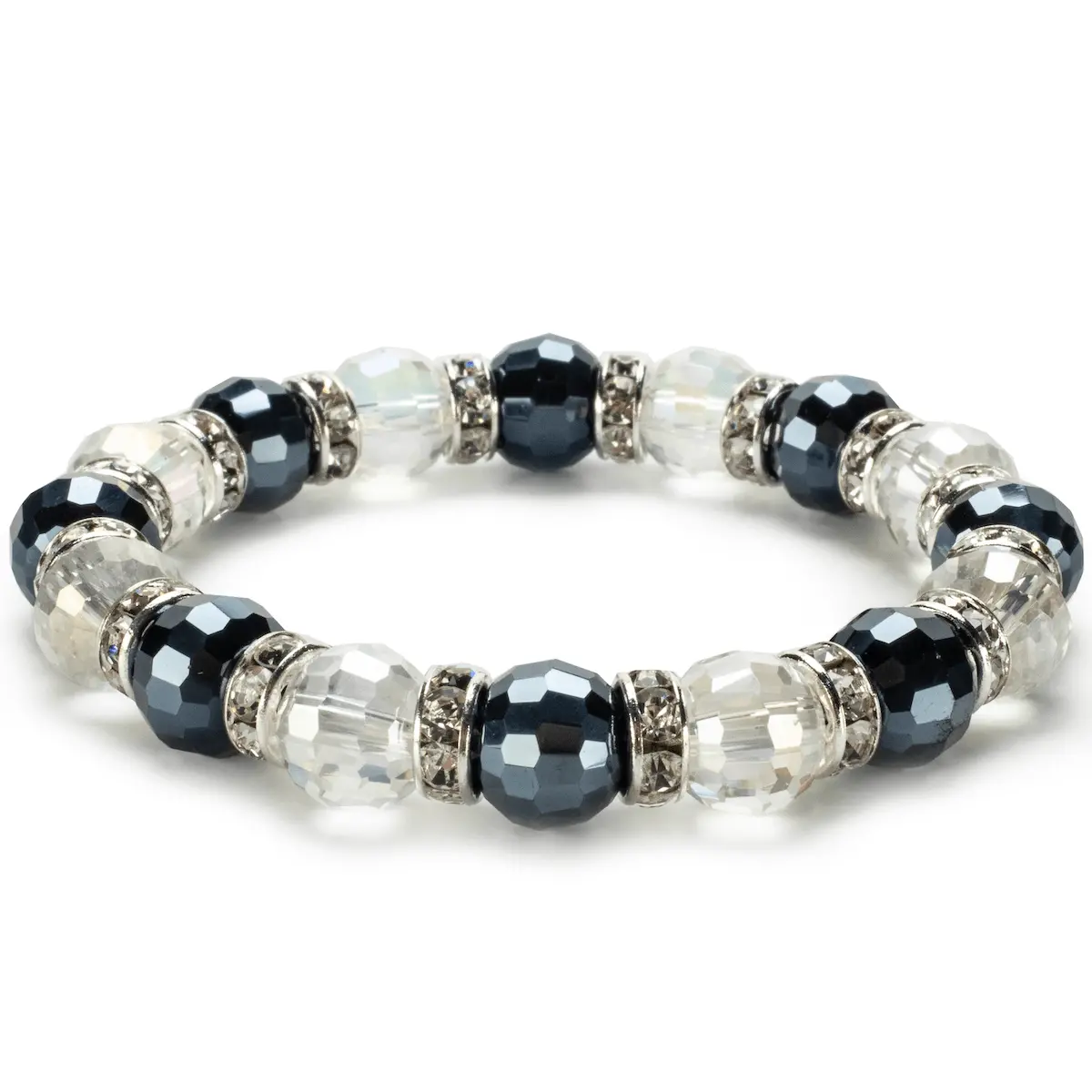 White And Hematite Gorgeous Glass Bracelet With Cubic Zirconia Crystals 1