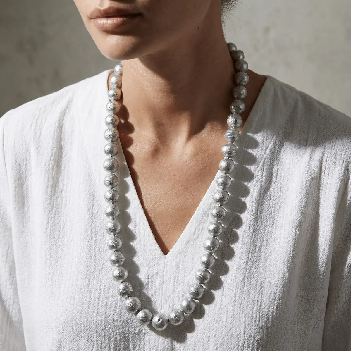 32" Silver Baroque Pearl Necklace 1