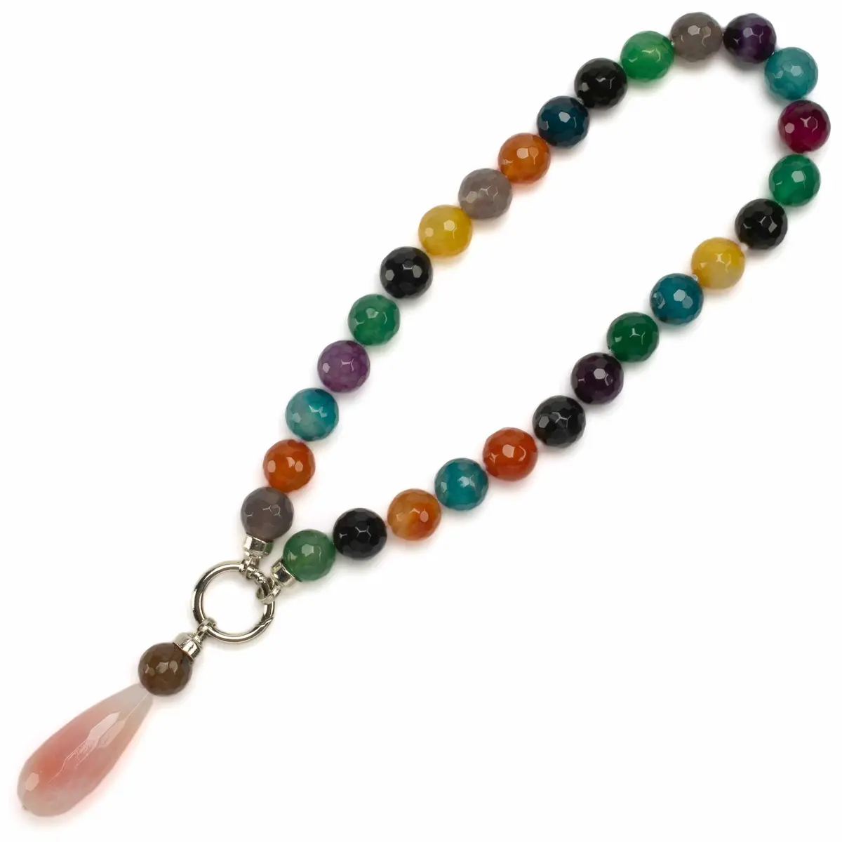 Drop Multicolor Brazilian Agate Gemstone Bead Necklace 1