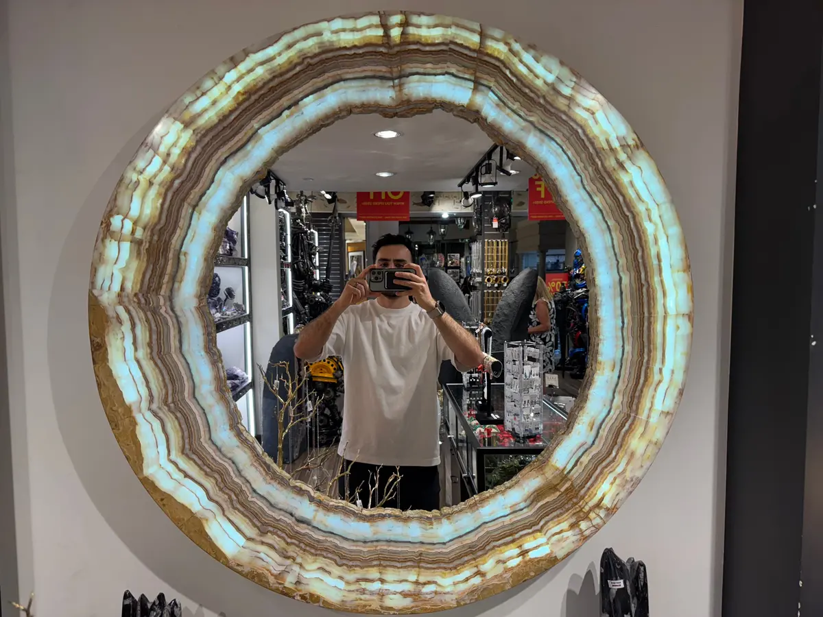 Natural Striped Rainbow Onyx Round Mirror From Mexico - 40" Diameter 1