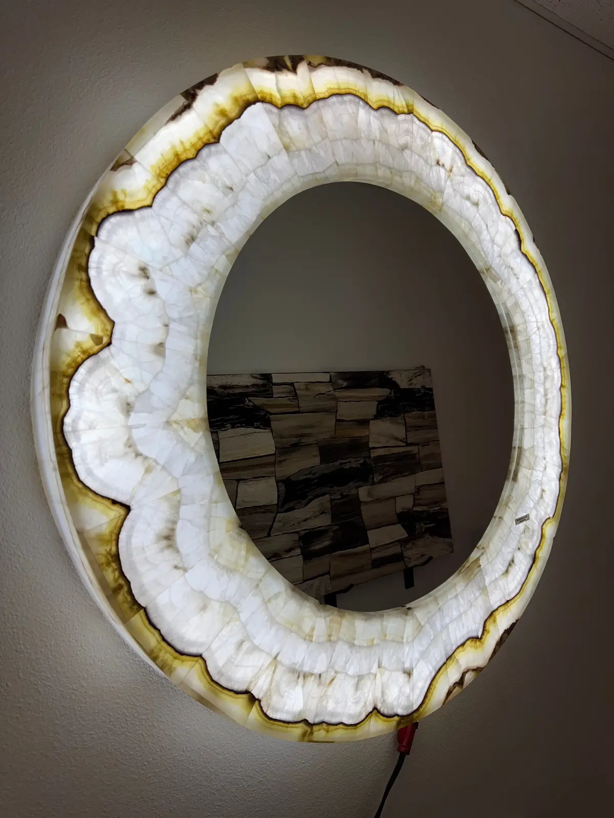 Natural White And Green Onyx Lamp Mirror 40” 1