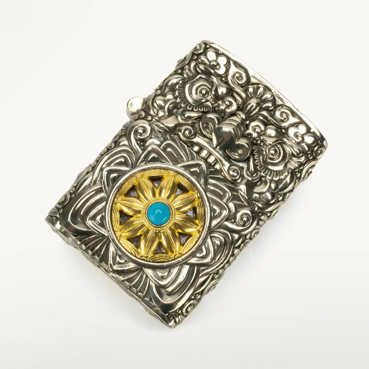 Turquoise & Coral Stainless Steel Lighter Case 1