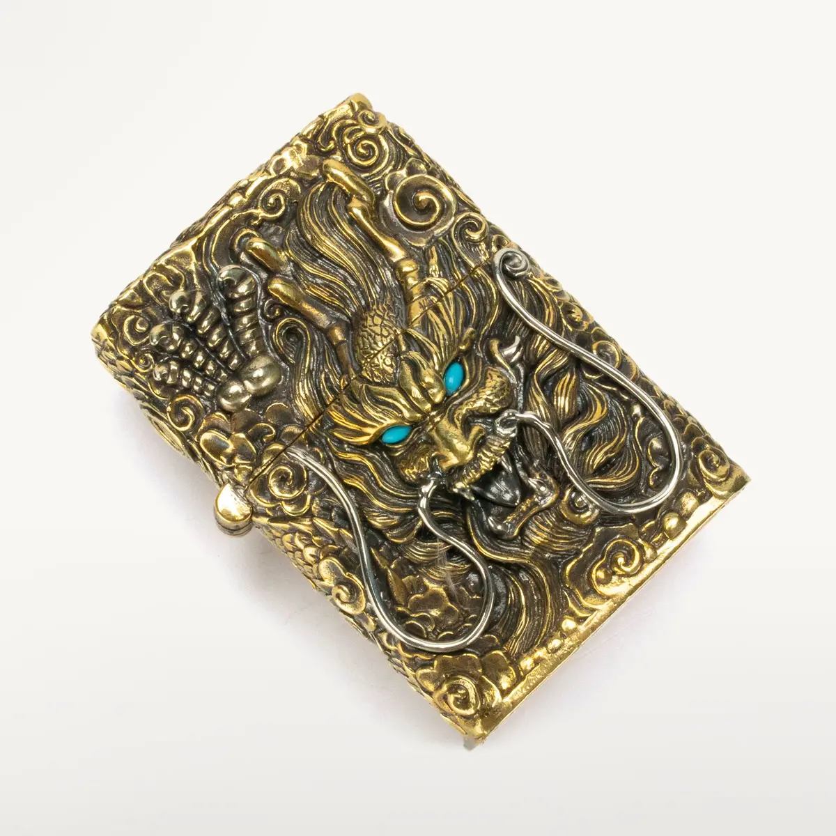 Dragon Turquoise 925 Sterling Silver & Copper Lighter Case 1