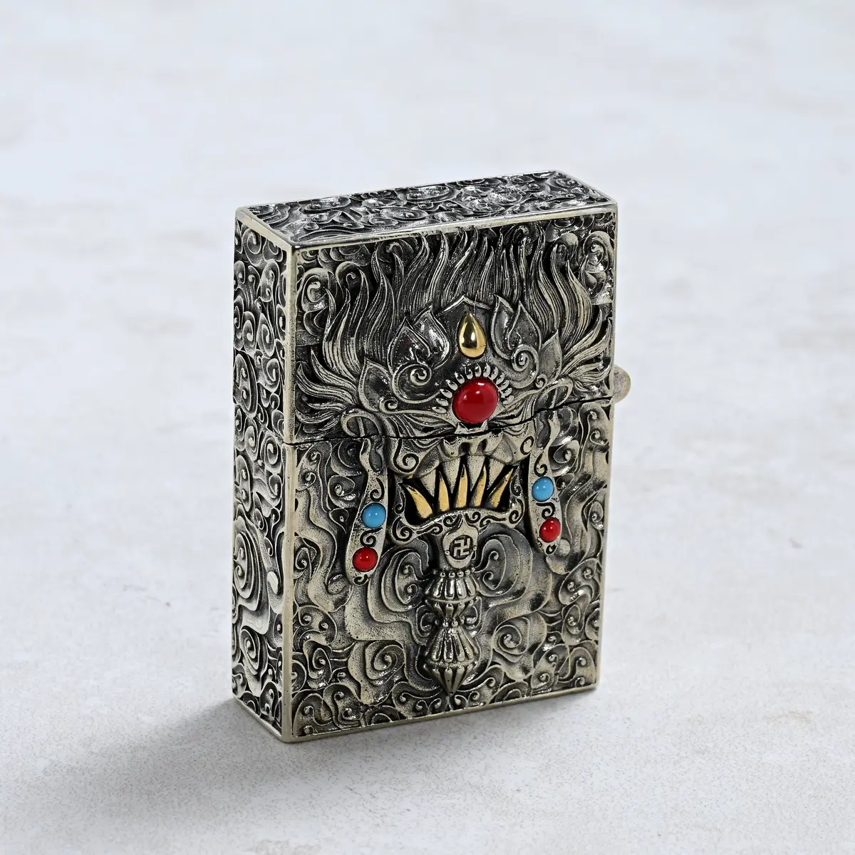 Turquoise & Coral 925 Sterling Silver & Copper Lighter Case 1