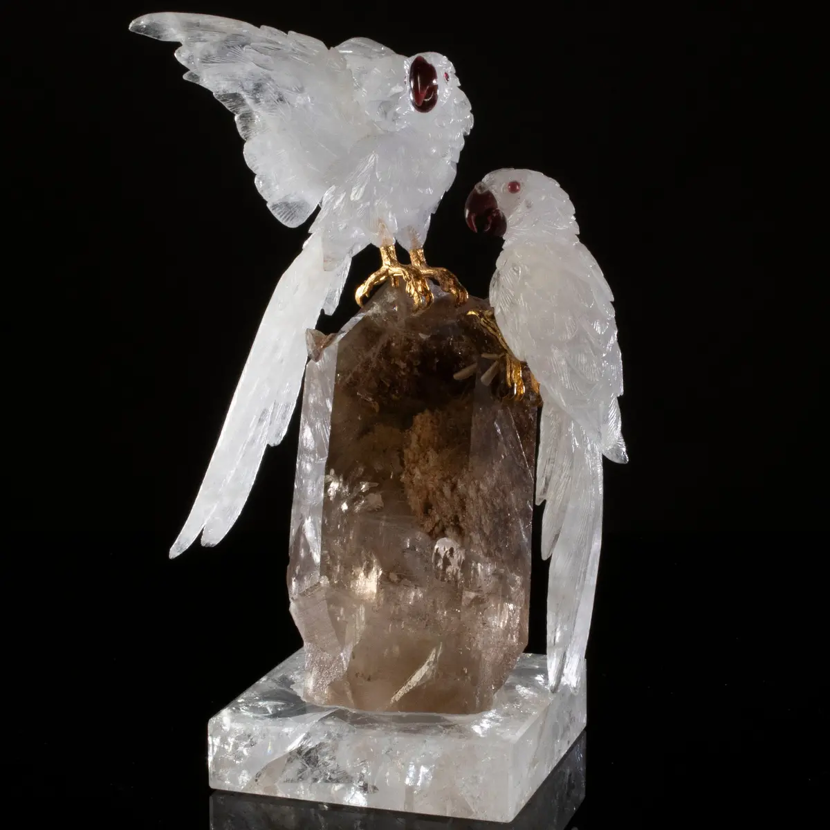 Peter Muller Blue Quartz Macaw Couple Love Birds Carving On Phantom Quartz Base 1