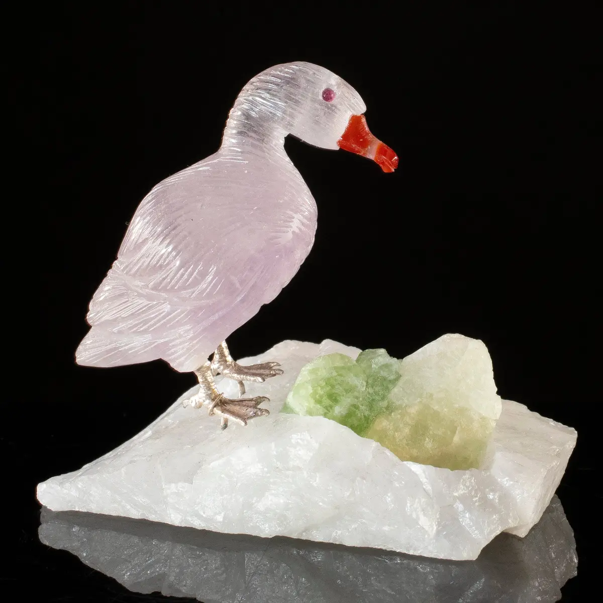 Peter Muller Amethyst Goose Carving On Tourmaline Base 1