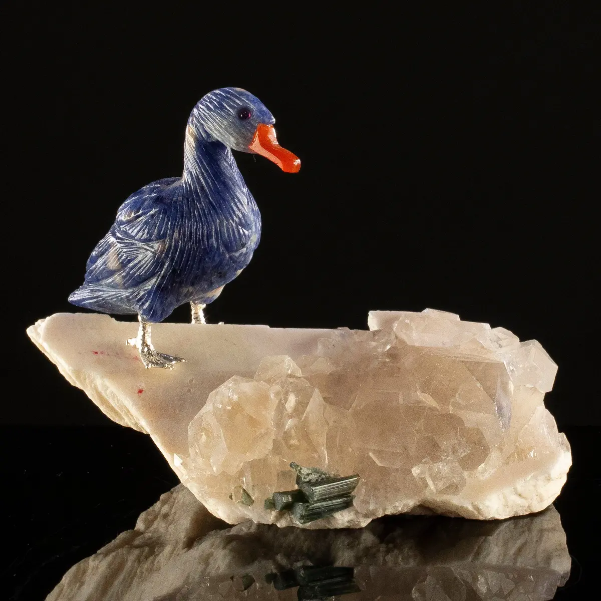 Peter Muller Sodalite Goose Carving On Quartz Base 1
