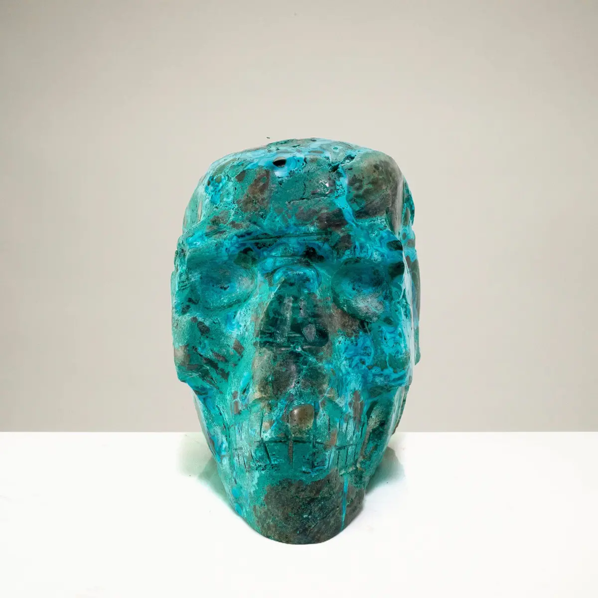 Chrysocolla Skull Carving 4" / 596G 1