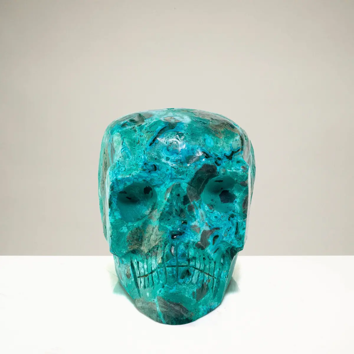 Chrysocolla Skull Carving 5" / 1,350G 1
