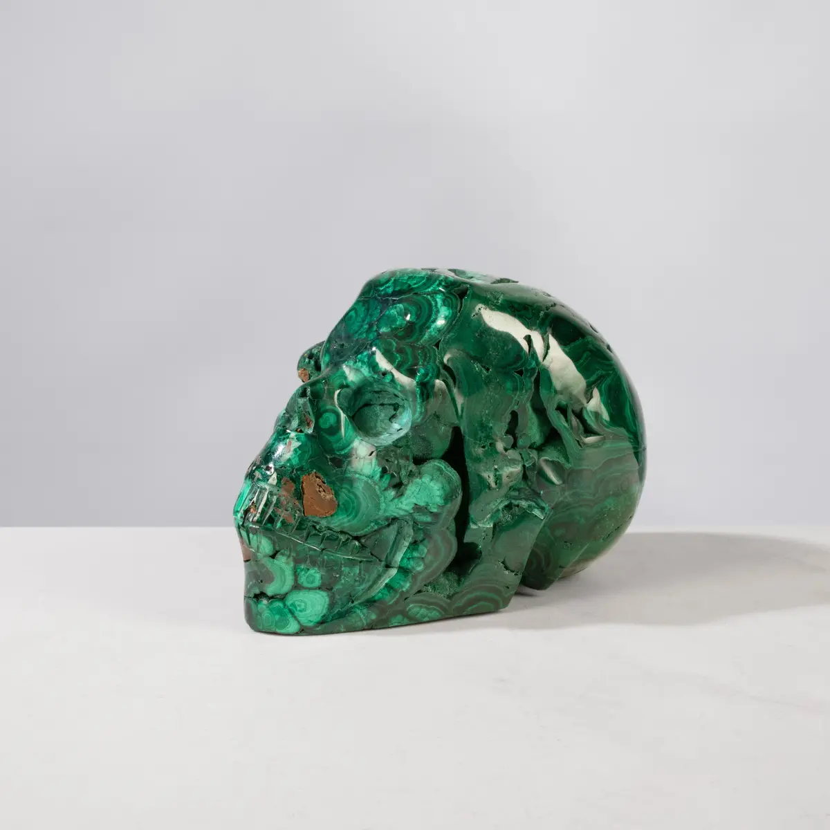 Malachite Skull Carving From Congo - 5" / 1,748 G 1