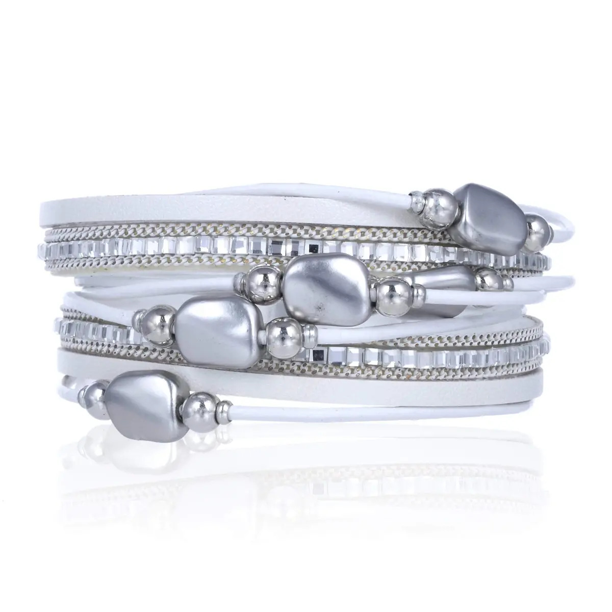 Multiple Strand Bracelet Pebble Beads White With Magnetic Clasp 1