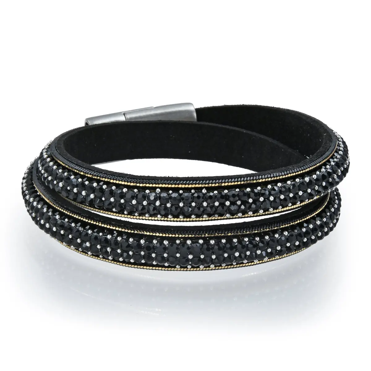 Long Strand Diamond Black Bracelet With Magnetic Clasp 1