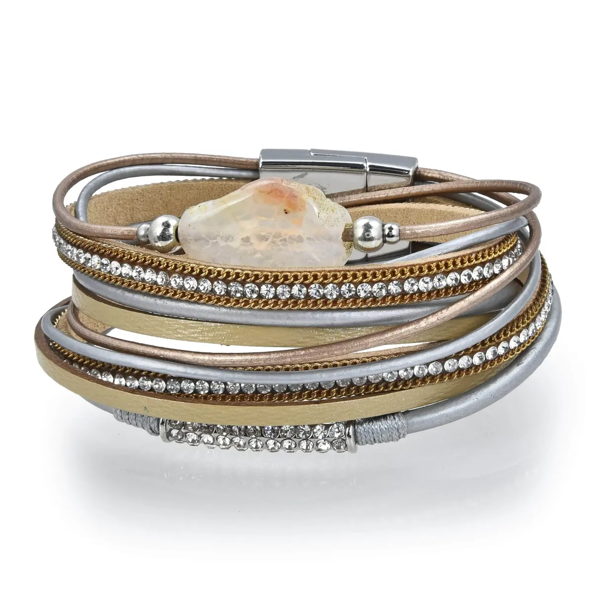Multiple Strand Bracelet Quartz Gemstone Silver With Magnetic Clasp 1