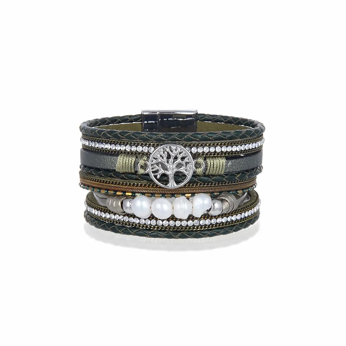 Multiple Strand Bracelet Tree Of Life Green With Magnetic Clasp 1