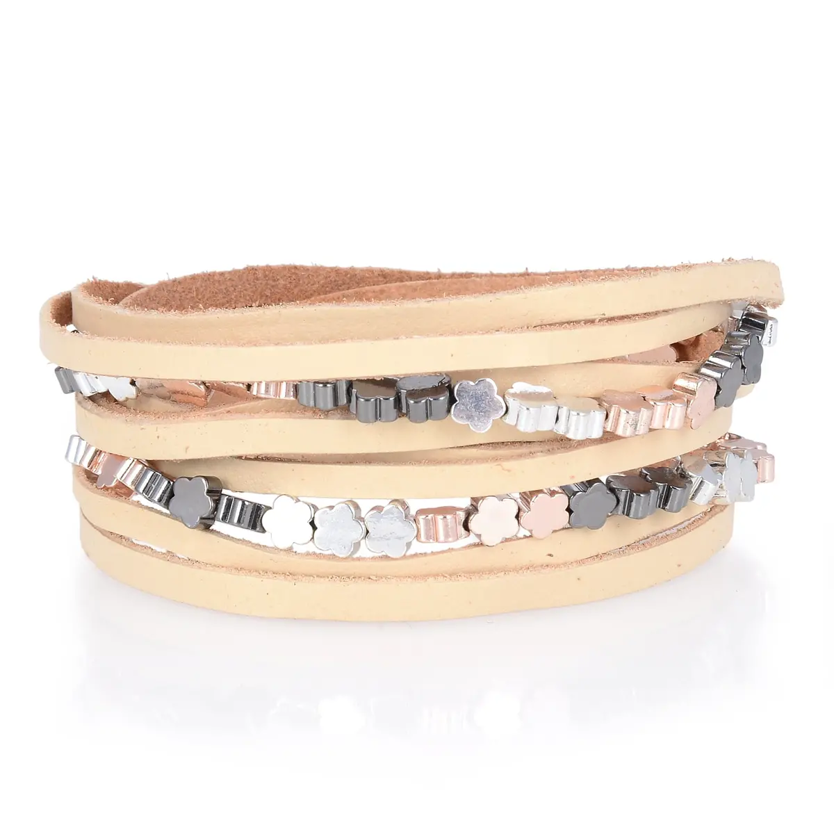 Multiple Strand Bracelet With Gold Leather And Magnetic Clasp 1