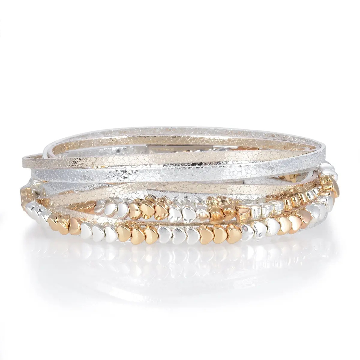 Multiple Strand Bracelet With Gold Leather And Magnetic Clasp 1