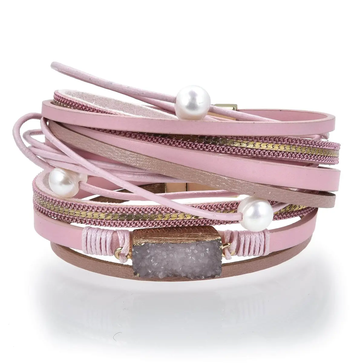 Multiple Strand Geode Pink Bracelet With Magnetic Clasp 1