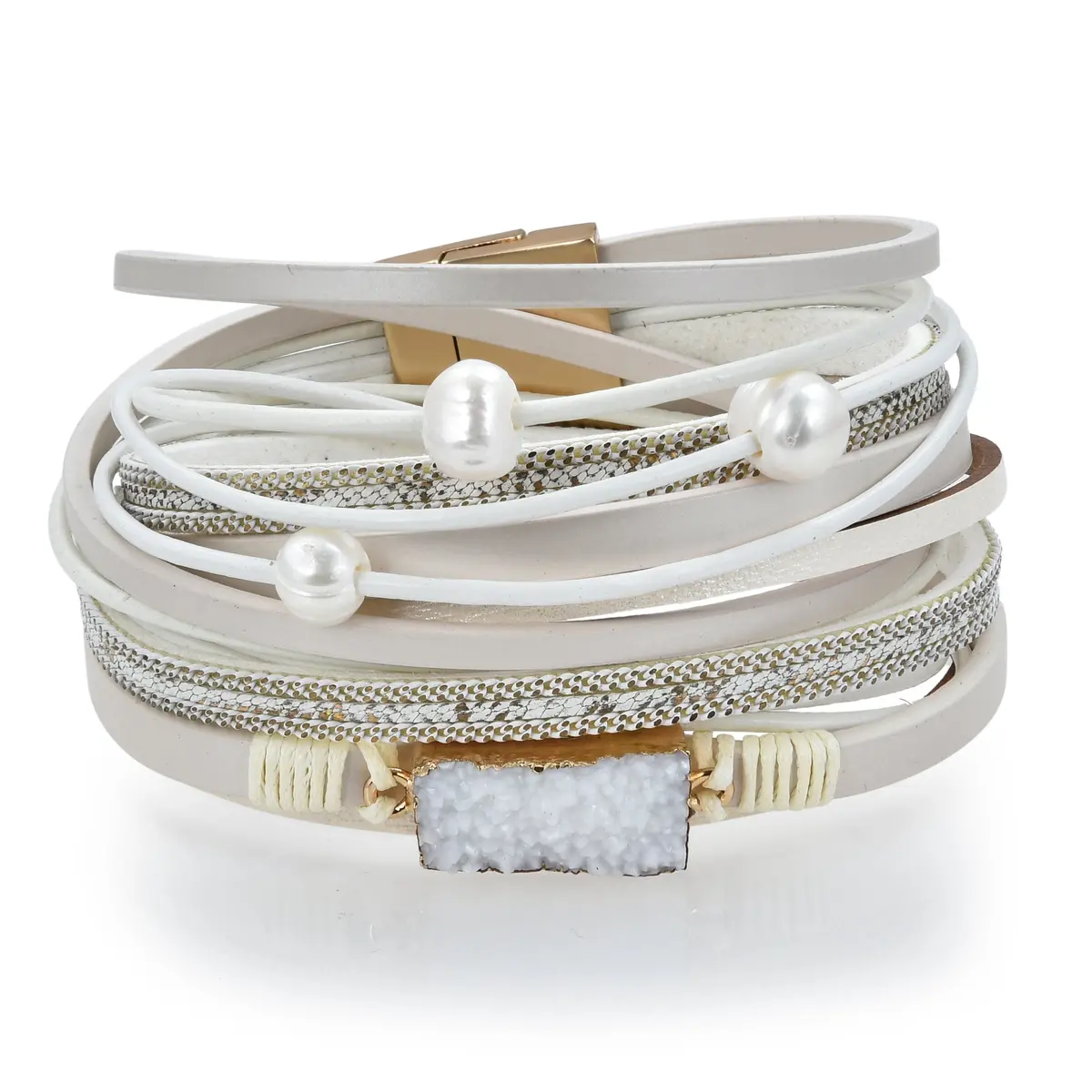 Multiple Strand Geode White Bracelet With Magnetic Clasp 1