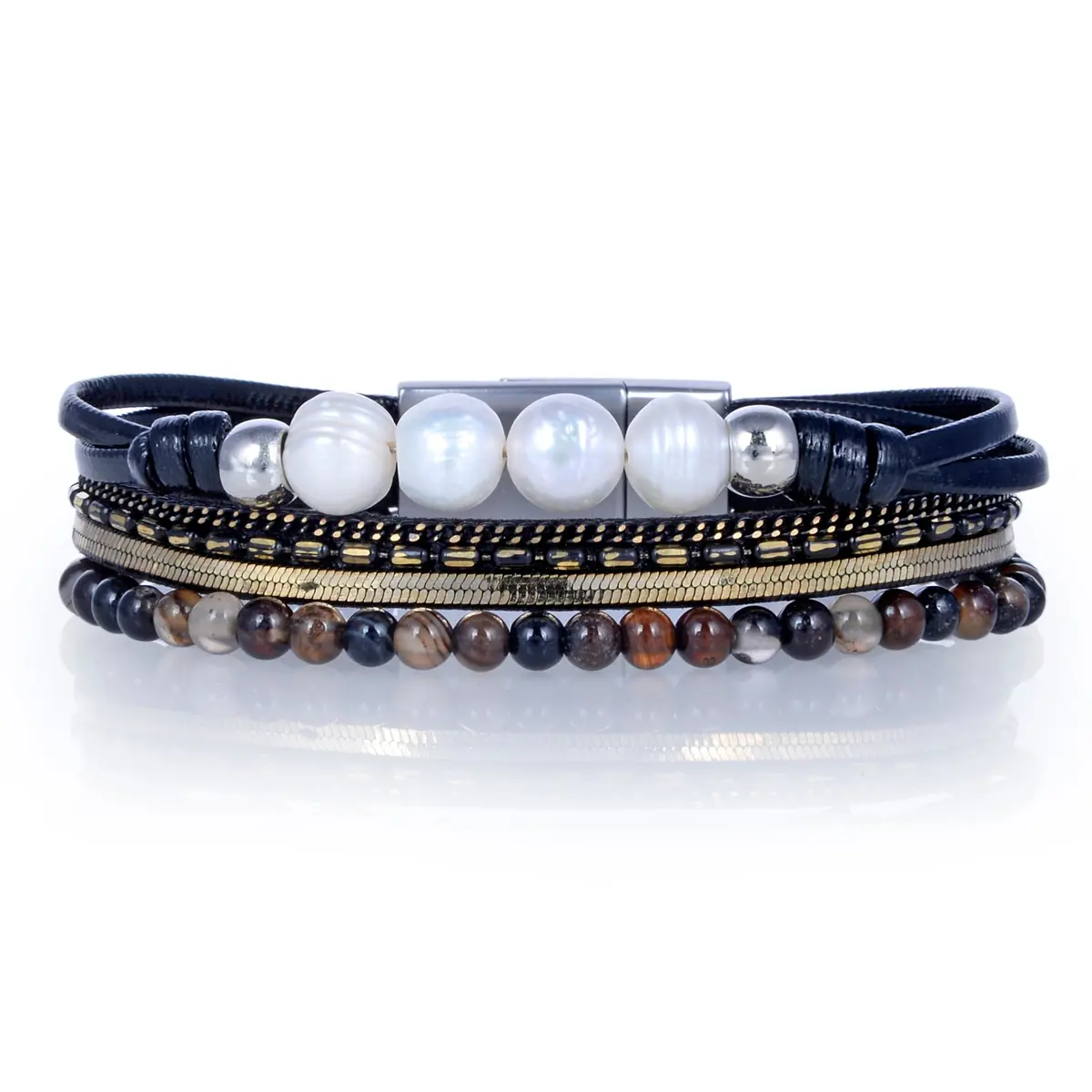 Short Multiple Strand Bracelet Dark Blue/Multi-Color With Magnetic Clasp 1